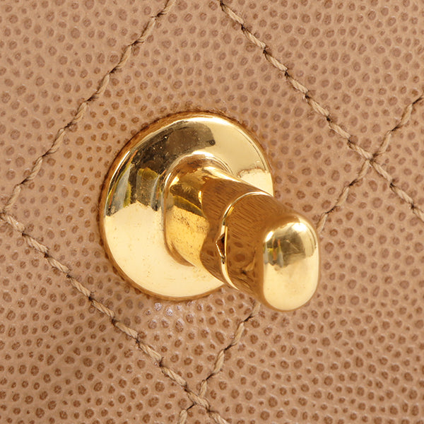 Chanel Around 1998 Made Caviar Skin Turn-Lock Shoulder Bag Beige