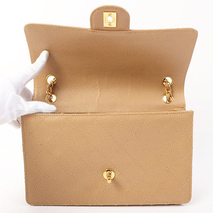 Chanel Around 1998 Made Caviar Skin Turn-Lock Shoulder Bag Beige