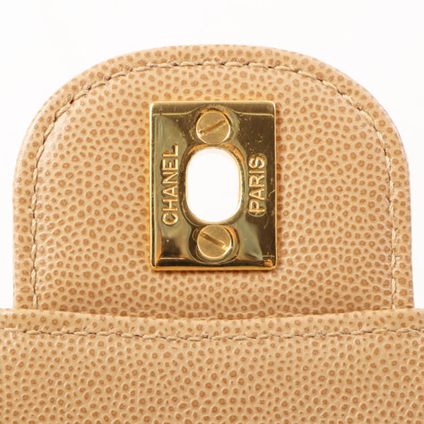 Chanel Around 1998 Made Caviar Skin Turn-Lock Shoulder Bag Beige