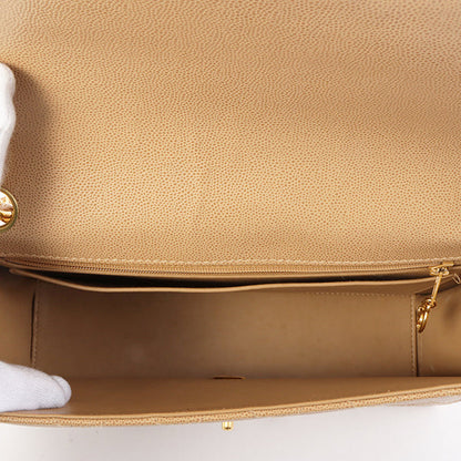Chanel Around 1998 Made Caviar Skin Turn-Lock Shoulder Bag Beige