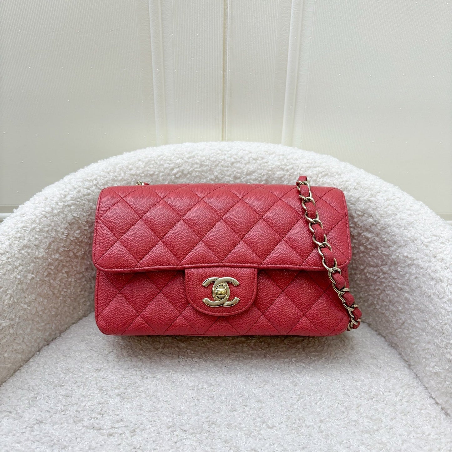 Chanel Classic Mini Rectangle Flap in 17C Dark Pink Caviar LGHW