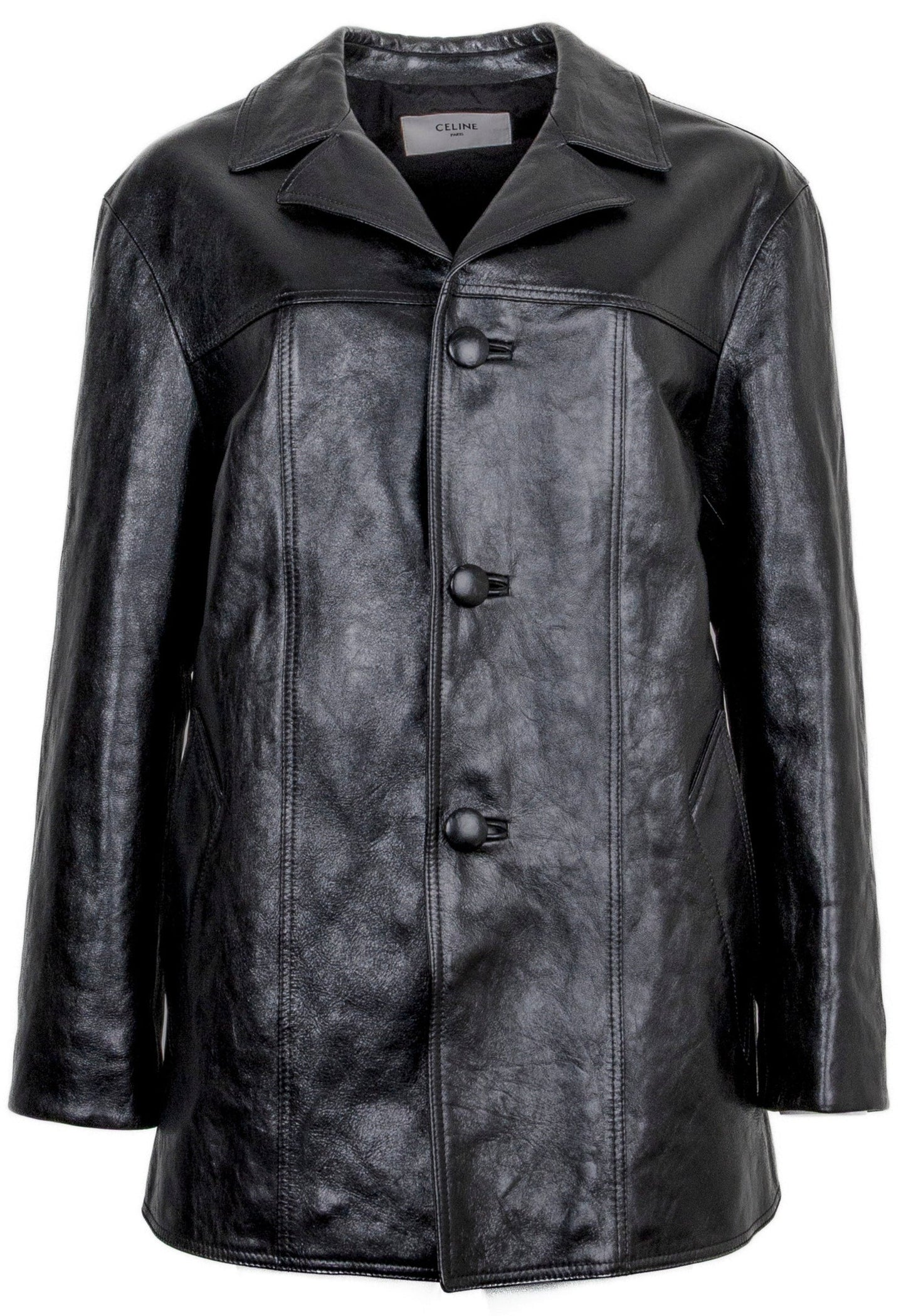 CELINE Short Coat Leather Black