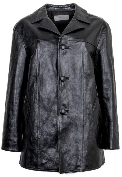 CELINE Short Coat Leather Black