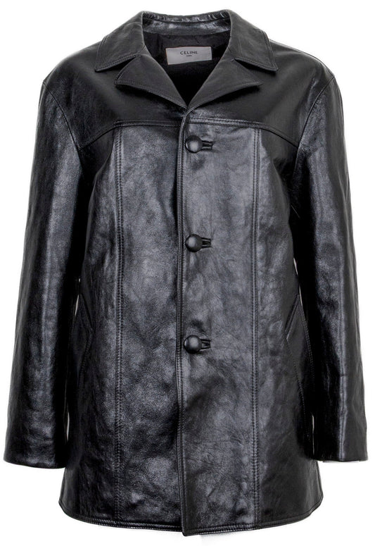 CELINE Short Coat Leather Black