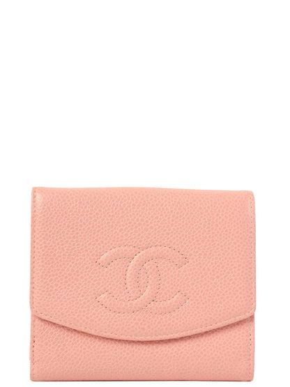 CHANEL Around 2004 Made Caviar Skin Cc Mark Stitch Wallet Pink
