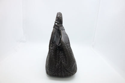 Bottega Veneta Campana Shoulder Bag in Dark Brown Intrecciato Leather