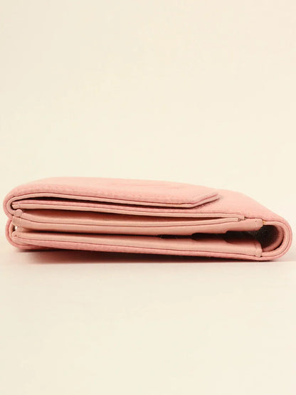 CHANEL Around 2004 Made Caviar Skin Cc Mark Stitch Wallet Pink