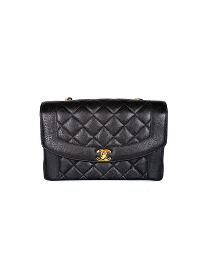 Vintage CHANEL Diana Medium Brown Caviar Quilted Leather Crossbody Flap Bag