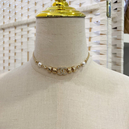 Chanel 24P CC Logo Necklace / Choker with Diamantes and Pearls and GHW (ABD012)
