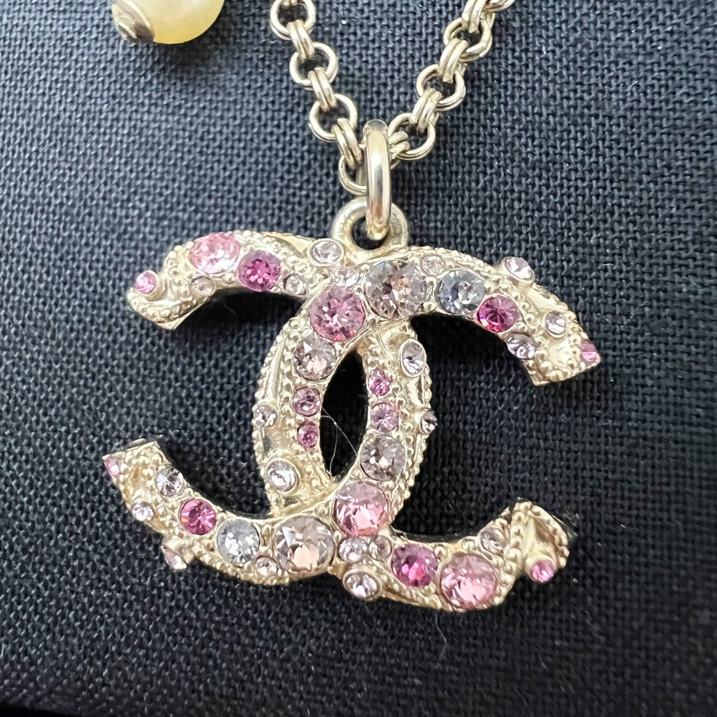 Chanel 19S CC Logo Necklace with Pink and White Crystals in AGHW