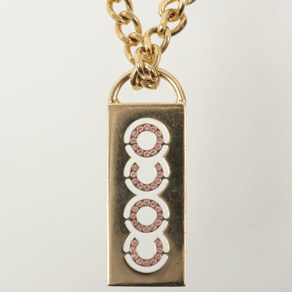 Chanel 2002 Made Rhinestone Cc Plate Chain Necklace Soft Pink
