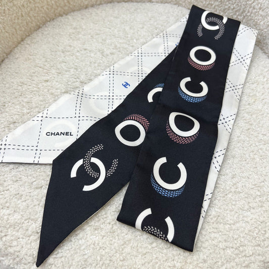 Chanel COCO Bandeau in Black and White 100% Silk (Model: AA8760)