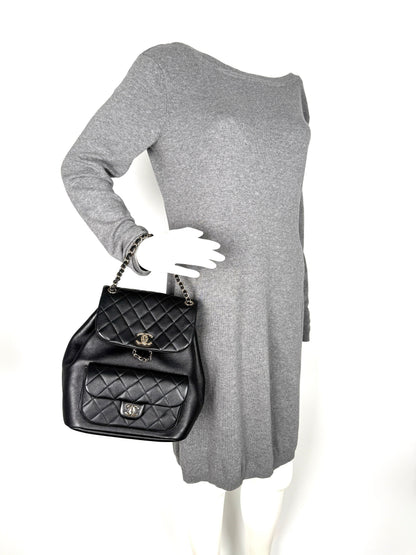 CHANEL Small Duma Black Quilted CC Leather Drawstring Backpack Bag