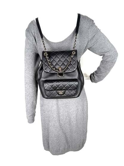 CHANEL Small Duma Black Quilted CC Leather Drawstring Backpack Bag
