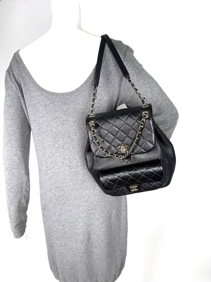 CHANEL Small Duma Black Quilted CC Leather Drawstring Backpack Bag