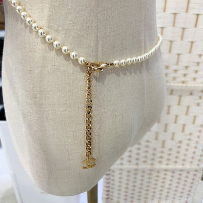Chanel 24A Pin Design Chain Belt with Pearls in GHW (ABD711)