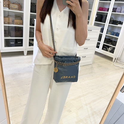 Chanel 22 Mini Hobo Bag in Blue Calfskin and AGHW