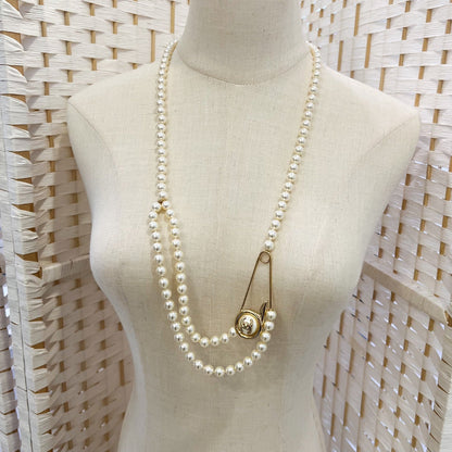 Chanel 24A Pin Design Chain Belt with Pearls in GHW (ABD711)
