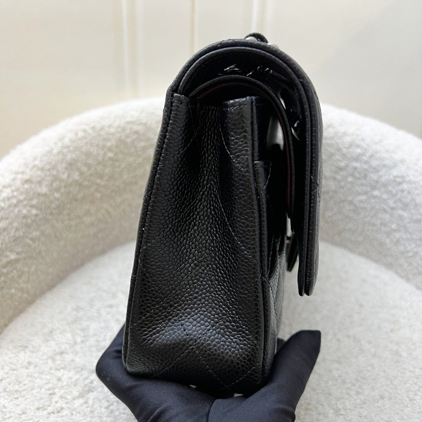 Chanel Medium Classic Flap CF in Black Caviar and SHW (Model: A01112)