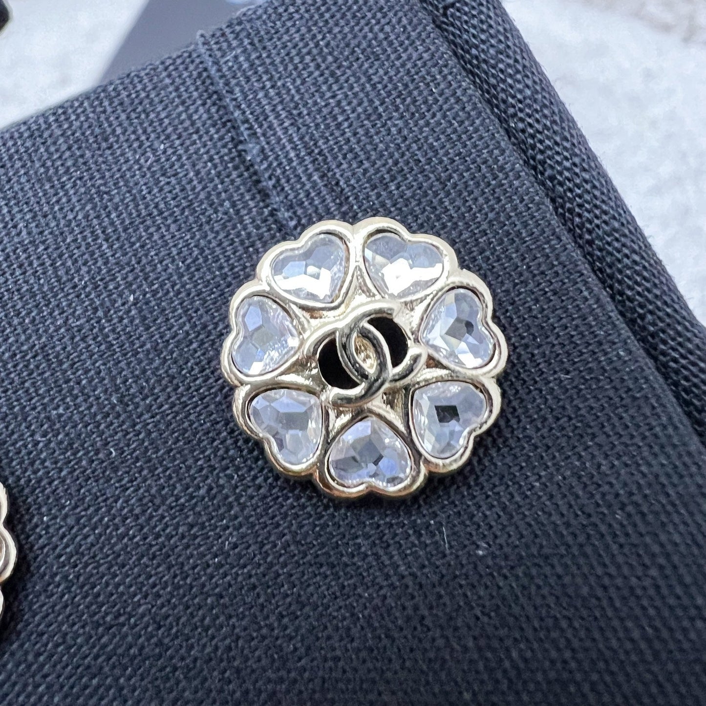 Chanel 25B Round Earrings with Crystals in LGHW