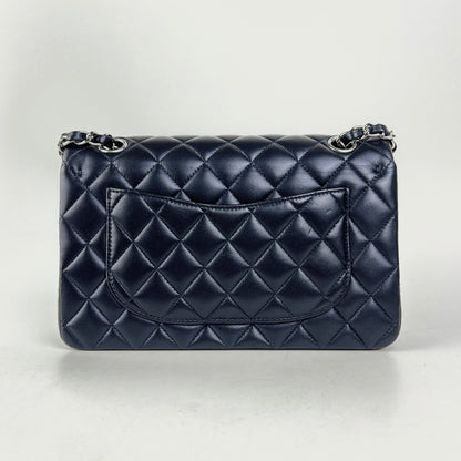 Chanel Small Double Classic Flap Metallic Navy