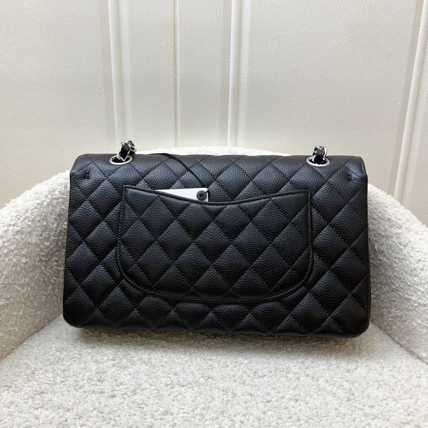 Chanel Medium Classic Flap CF in Black Caviar and SHW (Model: A01112)