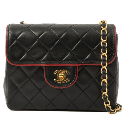 Chanel Around 1990 Made Bicolor Classic Flap Chain Bag Mini Black/Bordeaux