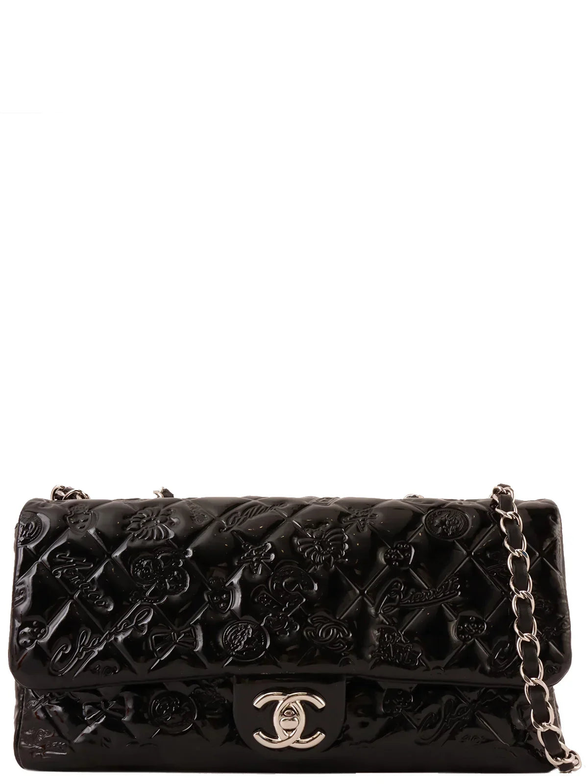 Chanel Around  Made Patent Icon Embossed Turn-Lock Chain Bag Black
