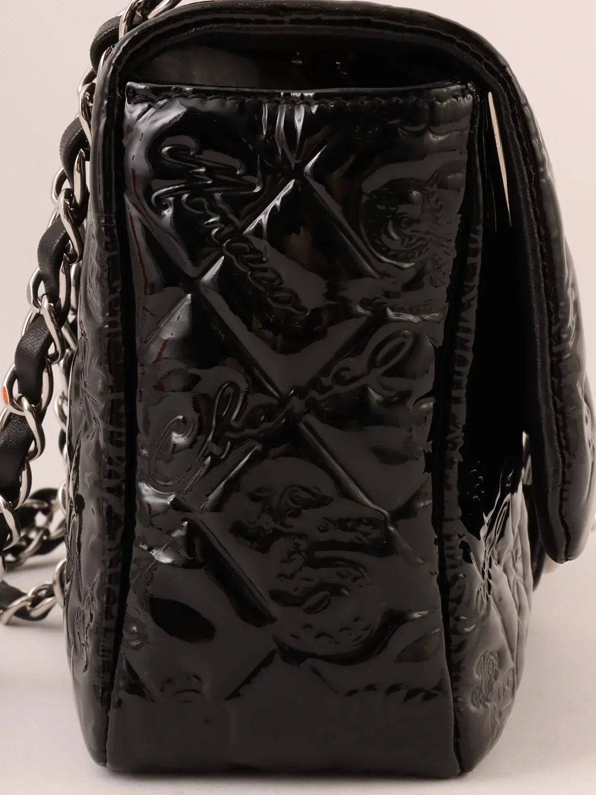 Chanel Around  Made Patent Icon Embossed Turn-Lock Chain Bag Black