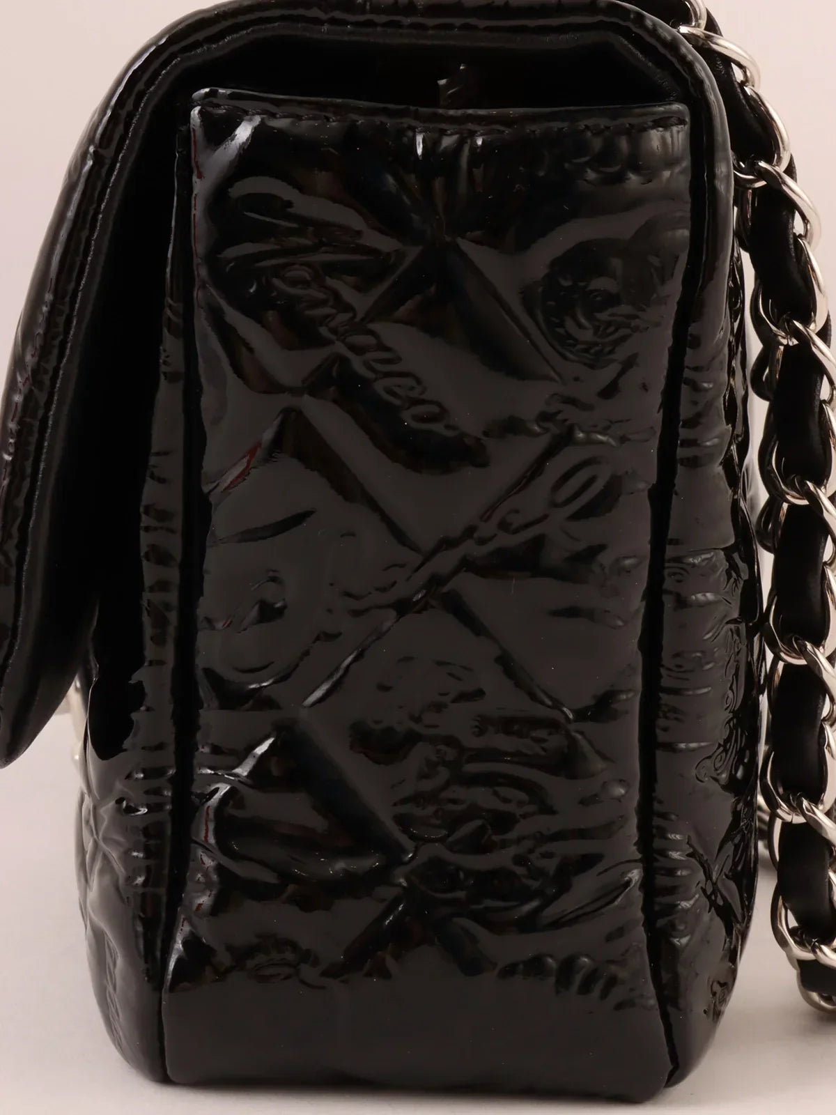 Chanel Around  Made Patent Icon Embossed Turn-Lock Chain Bag Black