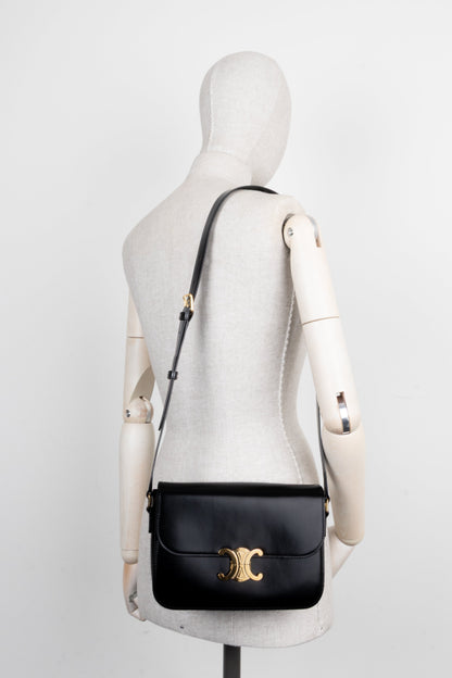 CELINE Triomphe Teen Crossbody Bag Black Shiny Leather