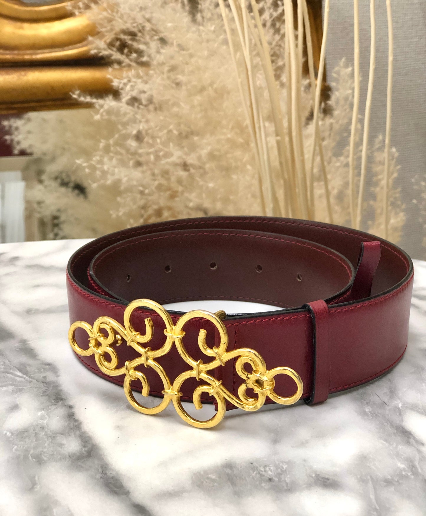 CELINE antique motif leather belt red vintage old celine 6ncg4u