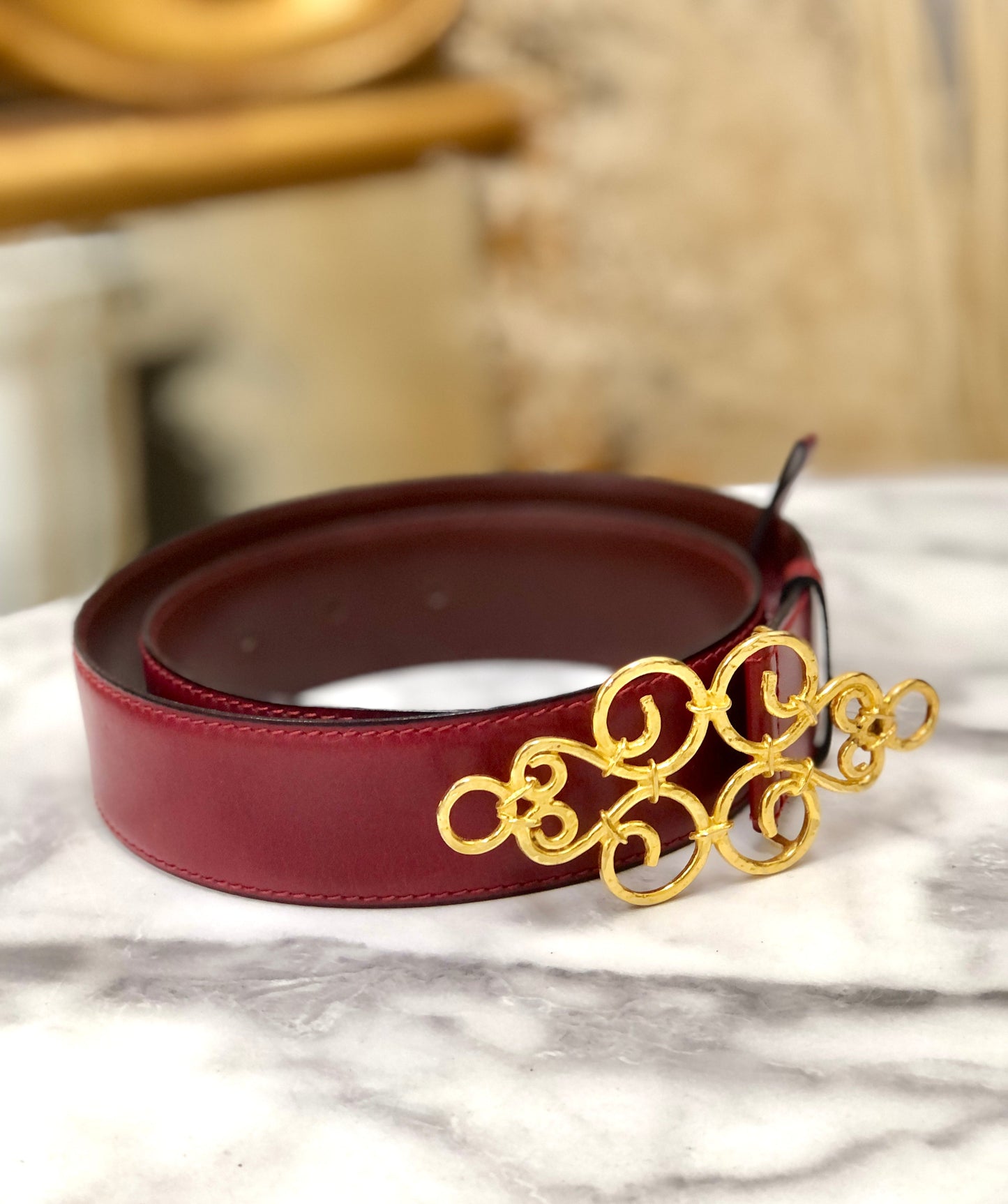 CELINE antique motif leather belt red vintage old celine 6ncg4u