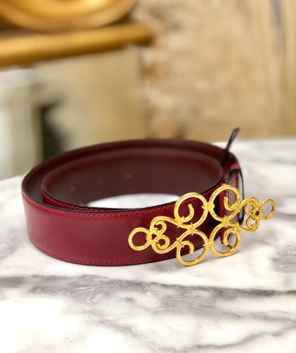 CELINE antique motif leather belt red vintage old celine 6ncg4u