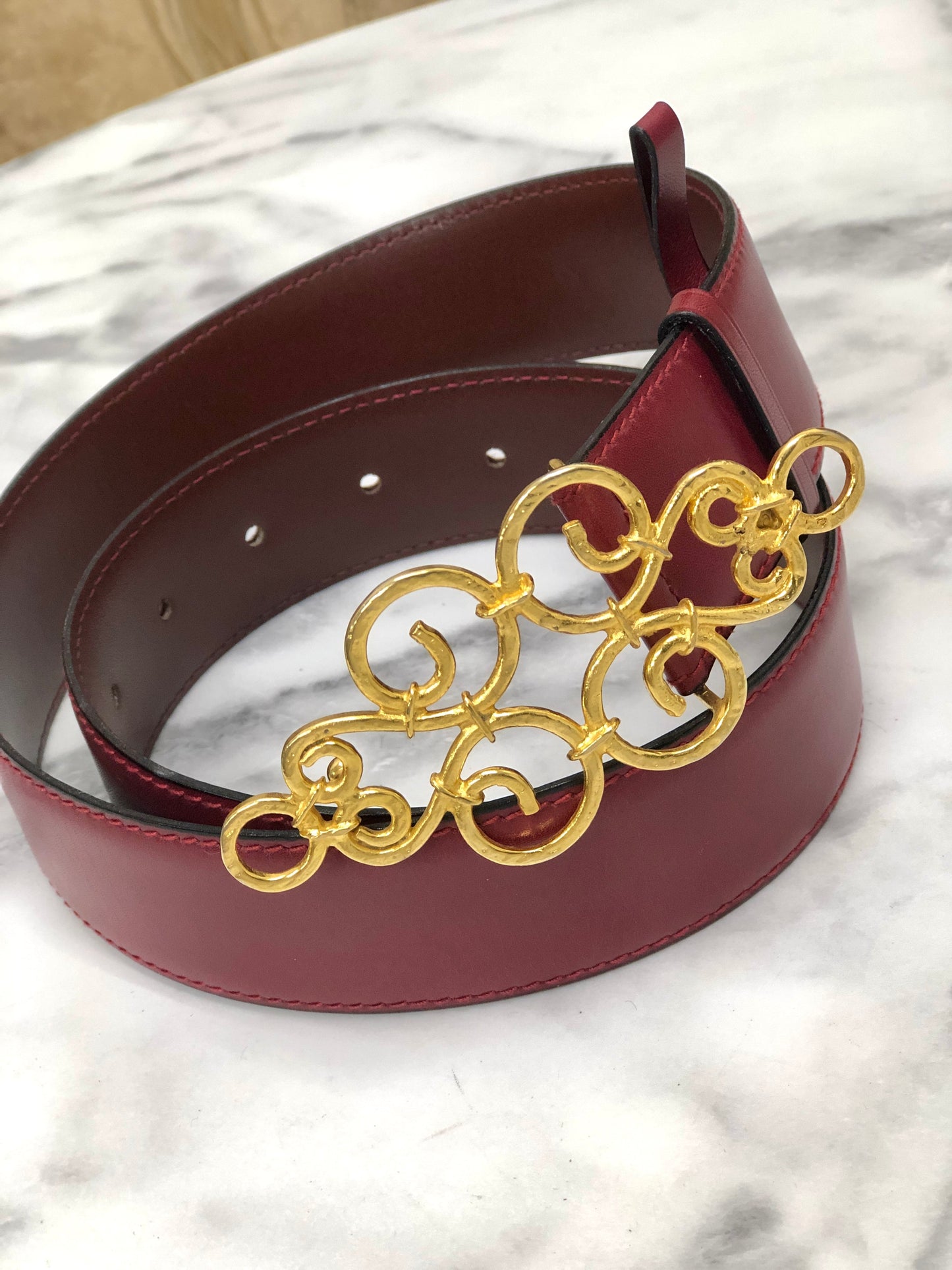 CELINE antique motif leather belt red vintage old celine 6ncg4u