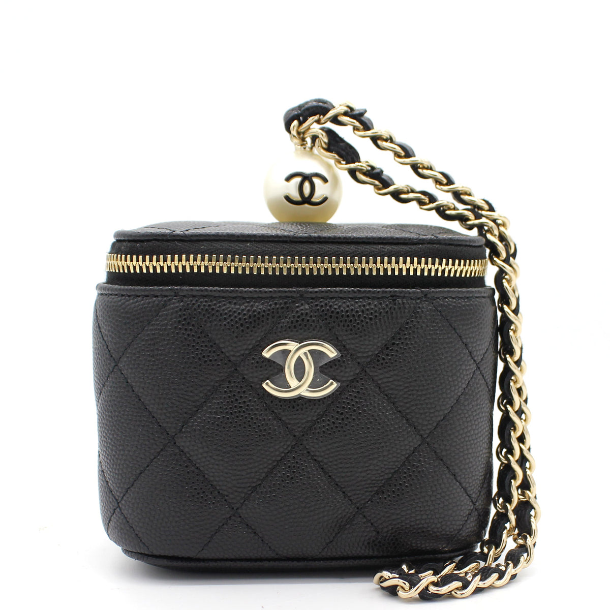 Mini Caviar GHW Vanity Case with Pearl Details