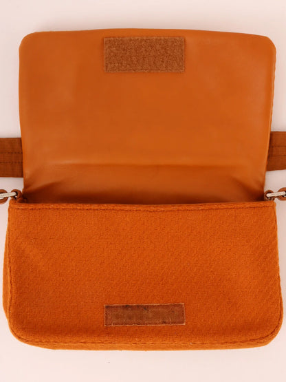 PRADA Wool Fur Combination Shoulder Bag Orange/Brown/Beige