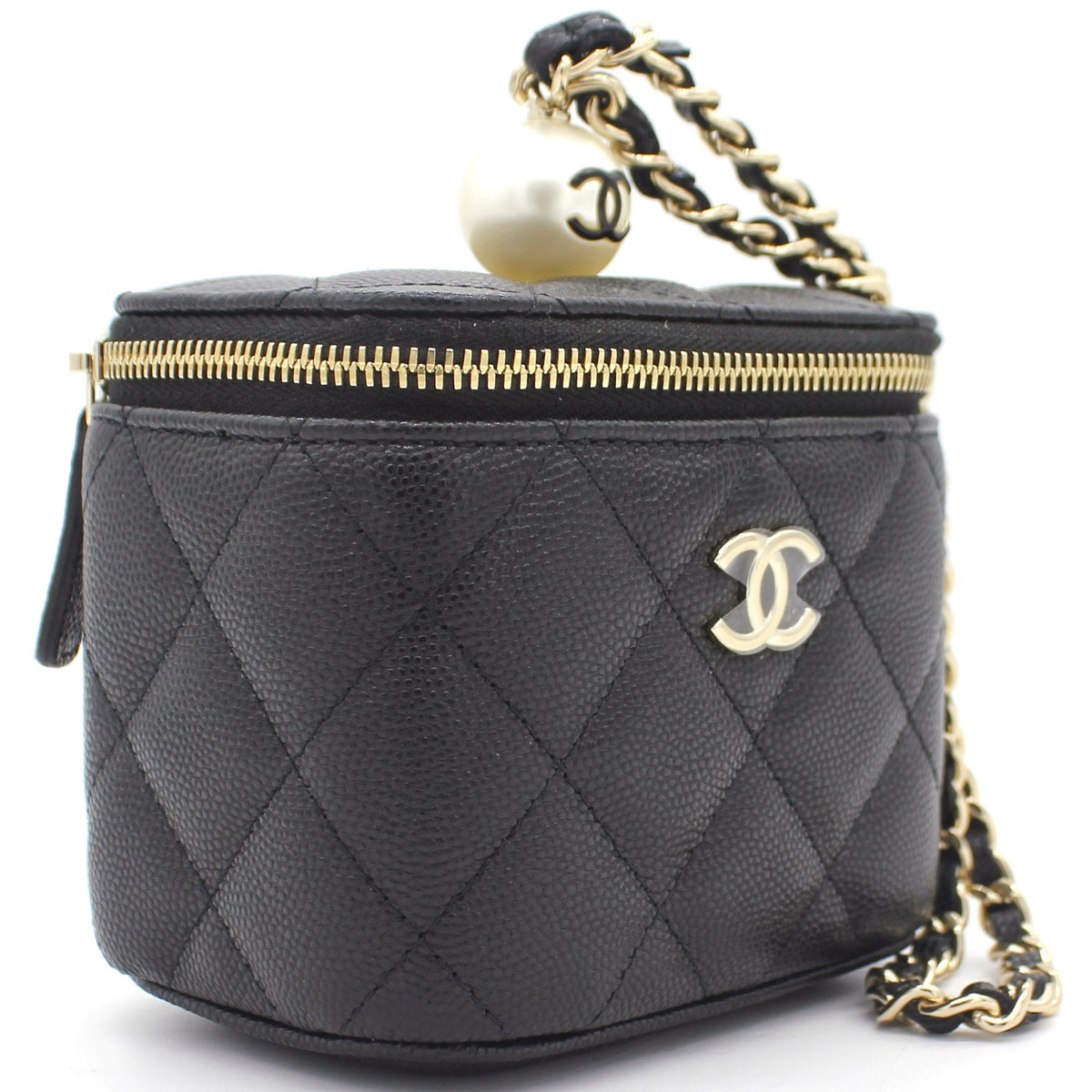 Mini Caviar GHW Vanity Case with Pearl Details