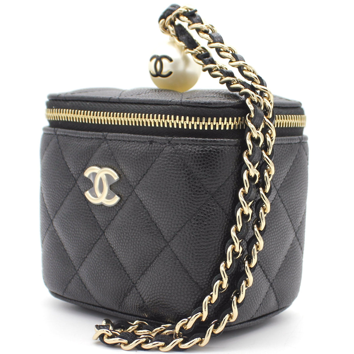 Mini Caviar GHW Vanity Case with Pearl Details