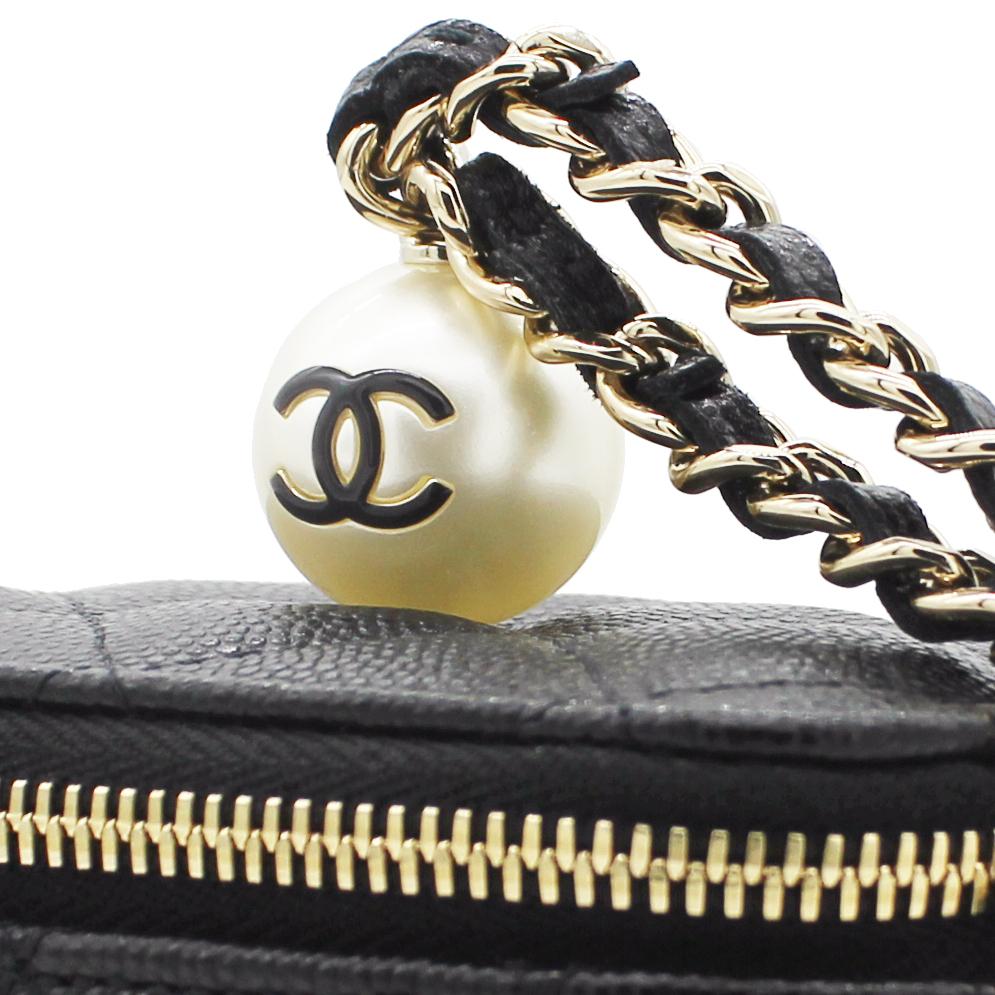 Mini Caviar GHW Vanity Case with Pearl Details