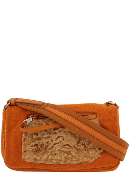 PRADA Wool Fur Combination Shoulder Bag Orange/Brown/Beige