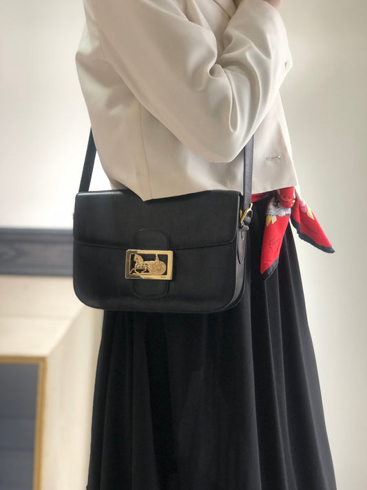 CELINE Horse Carriage Crossbody Shoulder bag Black Vintage mimnwz