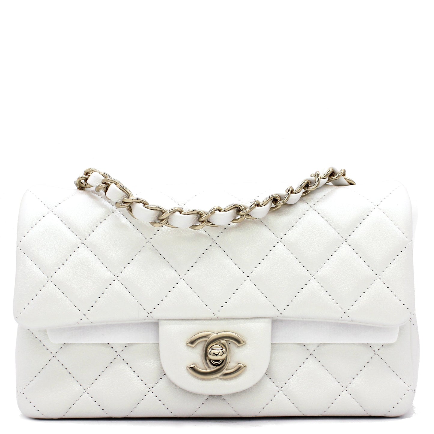 Mini Rectangular Flap Pearl White Calfskin