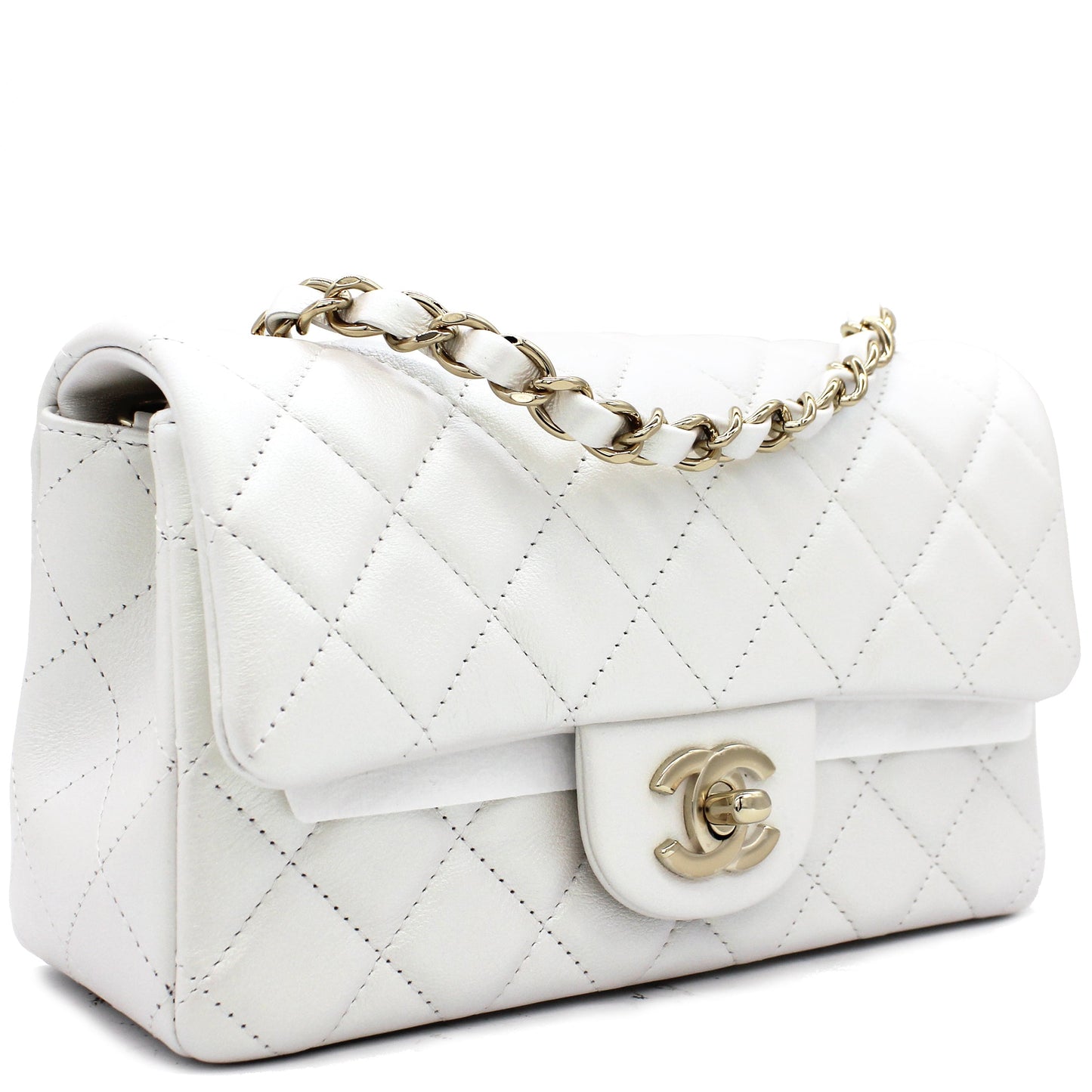 Mini Rectangular Flap Pearl White Calfskin
