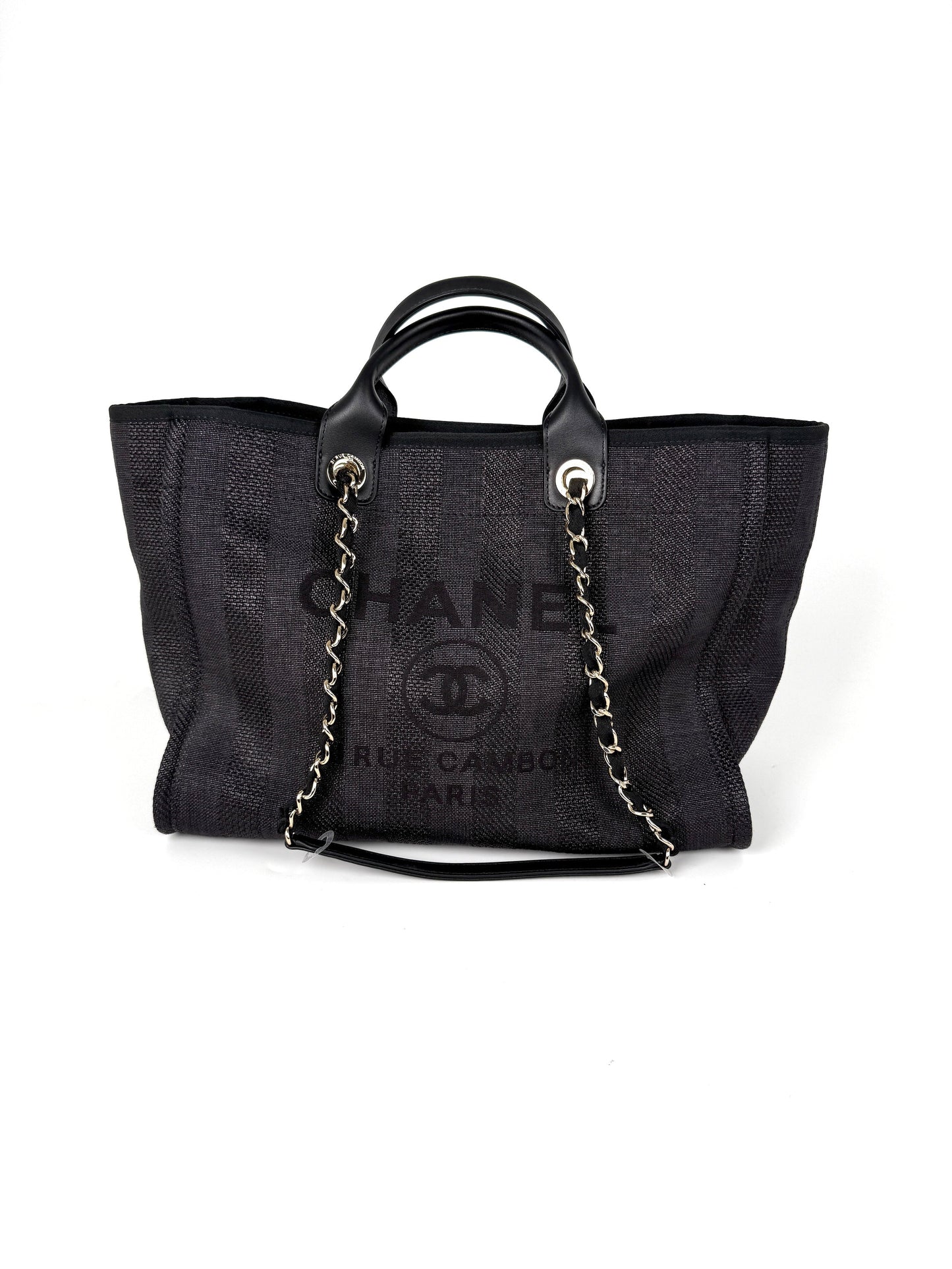 CHANEL Deauville Straw Raffia Black Large Shopping Tote