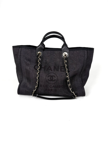 CHANEL Deauville Straw Raffia Black Large Shopping Tote