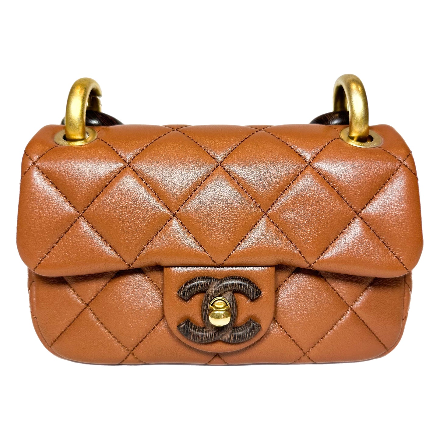 Chanel Caramel Brown Paris-Dakar Wenge Wood Mini Rectangular Flap Bag