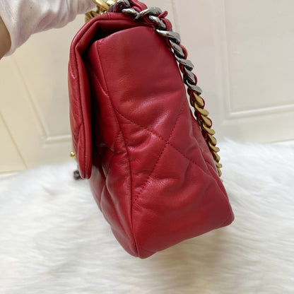 Chanel 19 Medium / Large Flap in Red Lambskin and 3-tone HW (Model: AS1161)