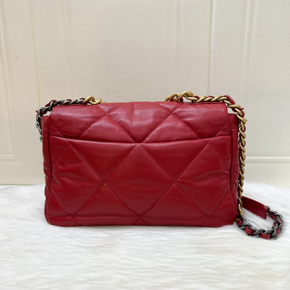 Chanel 19 Medium / Large Flap in Red Lambskin and 3-tone HW (Model: AS1161)