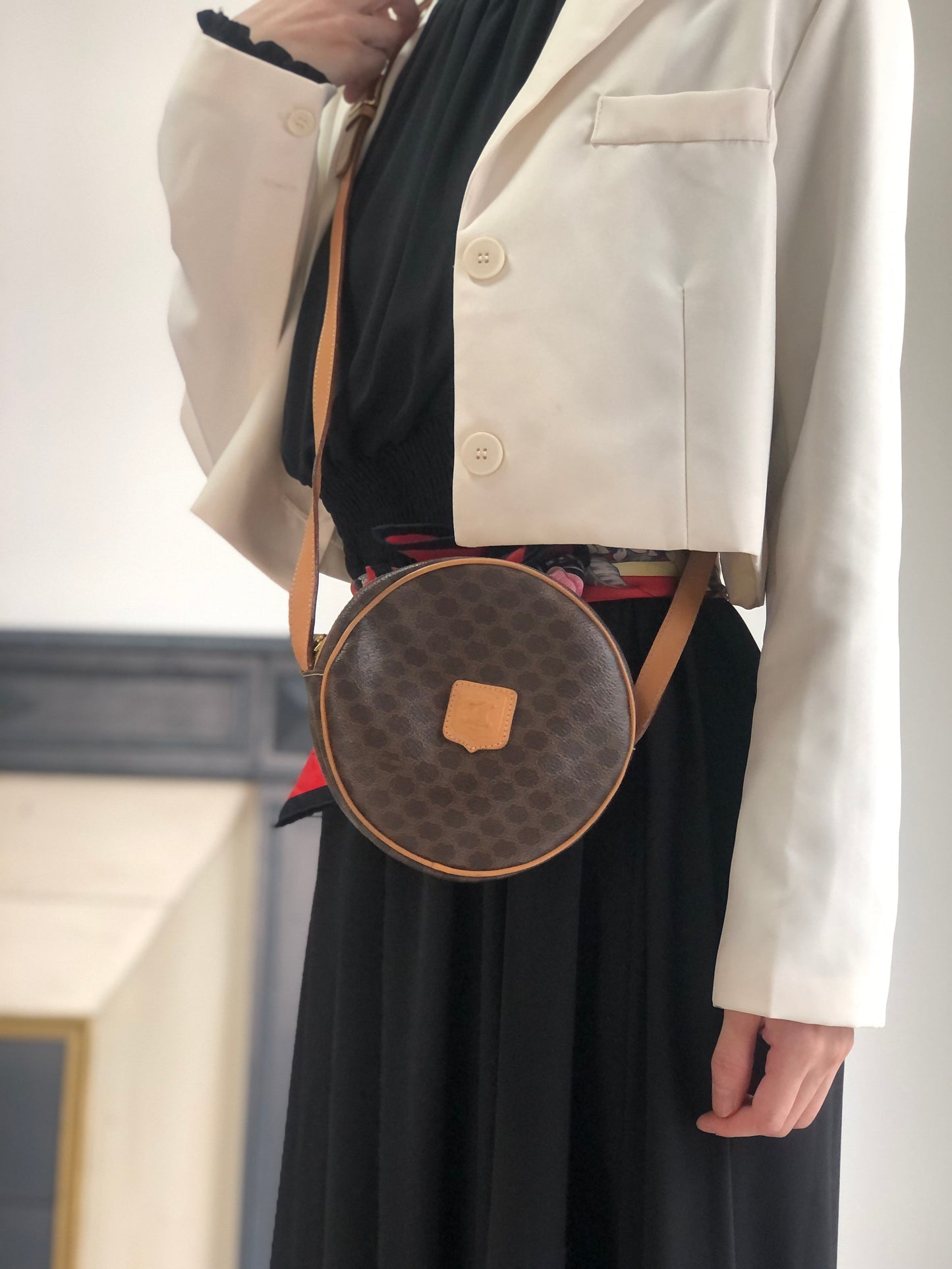 CELINE  Round Shoulder bag Brown Vintage teecbu